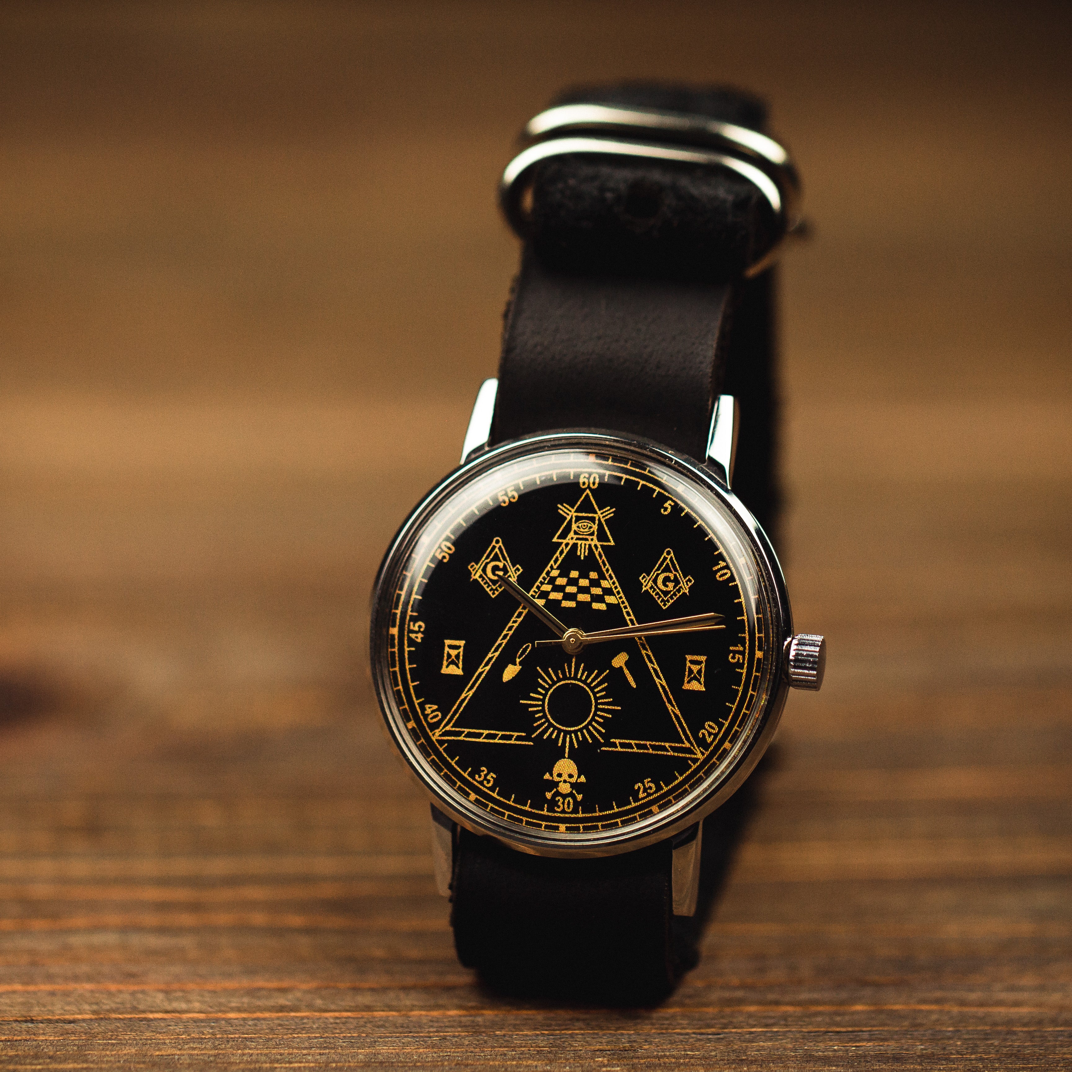 Soviet very rare vintage wrist watch for men Poljot with leather nato strap