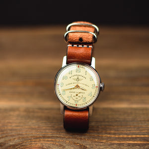 Rare vintage men's mechanical wrist watch POLJOT - Shturmanskie with leather nato strap