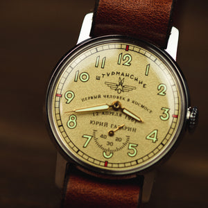 Rare vintage men's mechanical wrist watch POLJOT - Shturmanskie with leather nato strap
