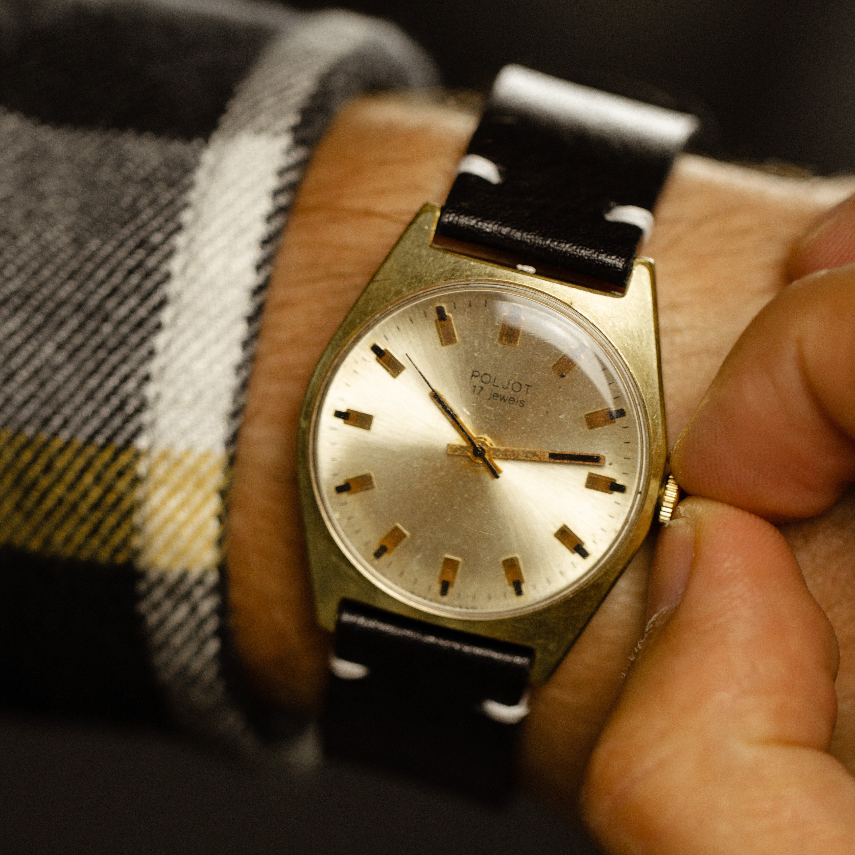 Soviet vintage rare watch for men Poljot with leather nato strap