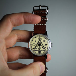 Vintage mechanical very rare soviet men's wrist watch Masonic with leather nato strap