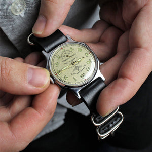 Mechanical vintage soviet wrist watch for men Shturmanskie with leather nato strap