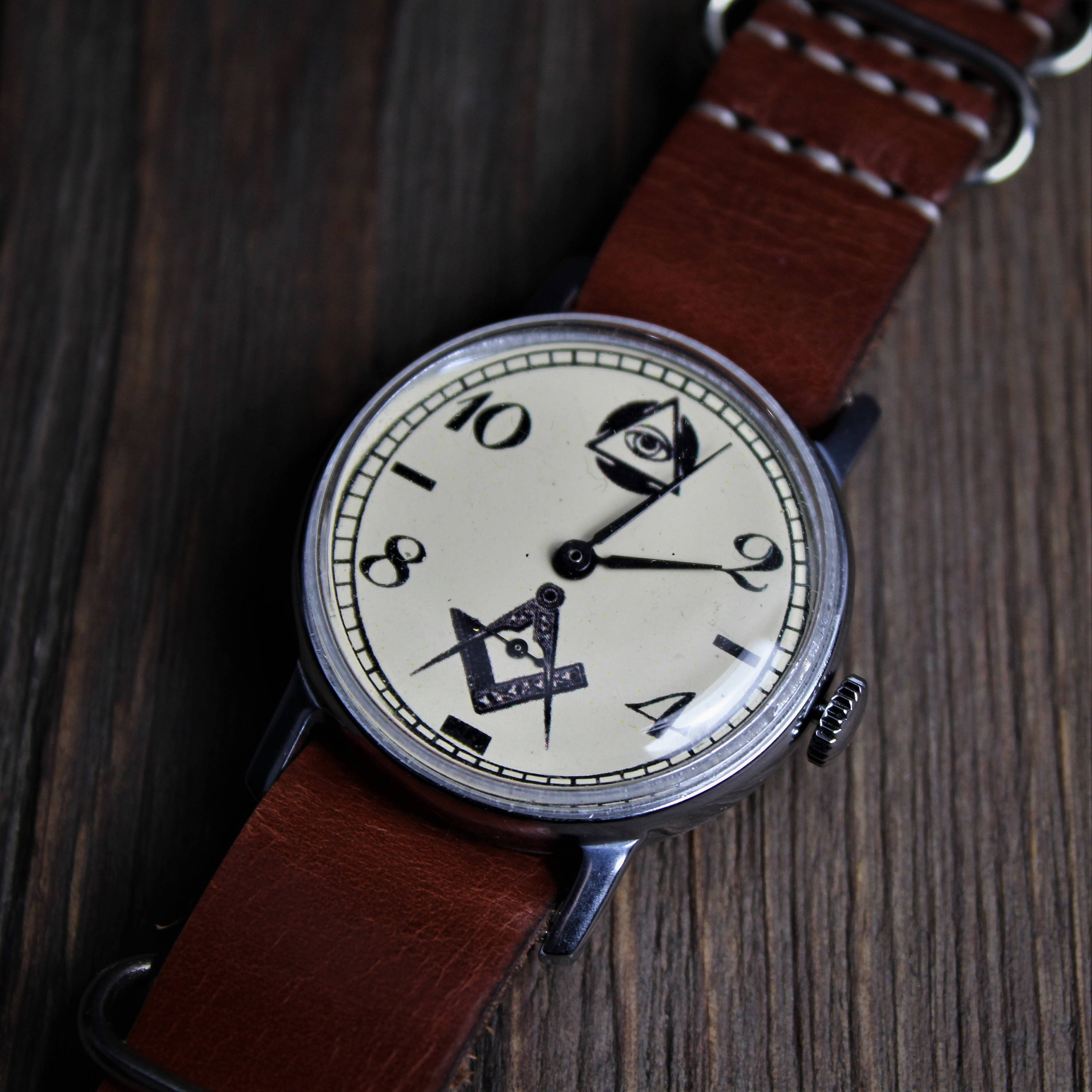Vintage rare soviet watch for men Masonic with leather nato strap