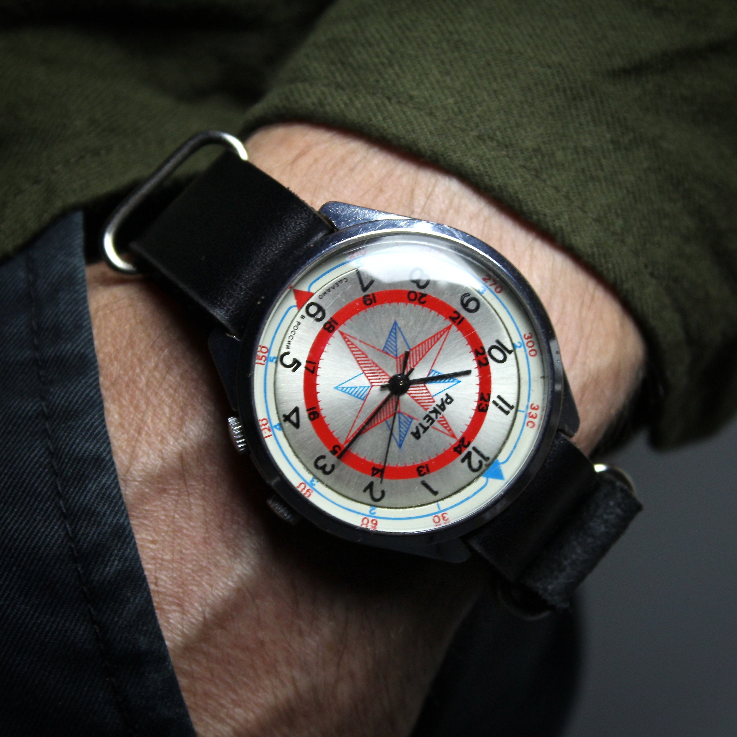 Mechanical vintage watch "Raketa". Watch vintage, soviet watch, watches for men, very rare watch, gift for men, leather strap