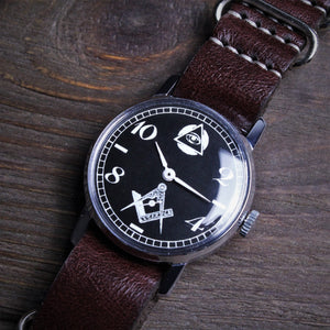 Rare vintage sovient men's wrist watch Masonic with leather nato strap