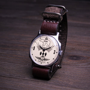 Very rare soviet vintage mechanical men's watch Raketa with leather nato strap