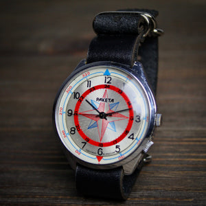 Mechanical vintage watch "Raketa". Watch vintage, soviet watch, watches for men, very rare watch, gift for men, leather strap