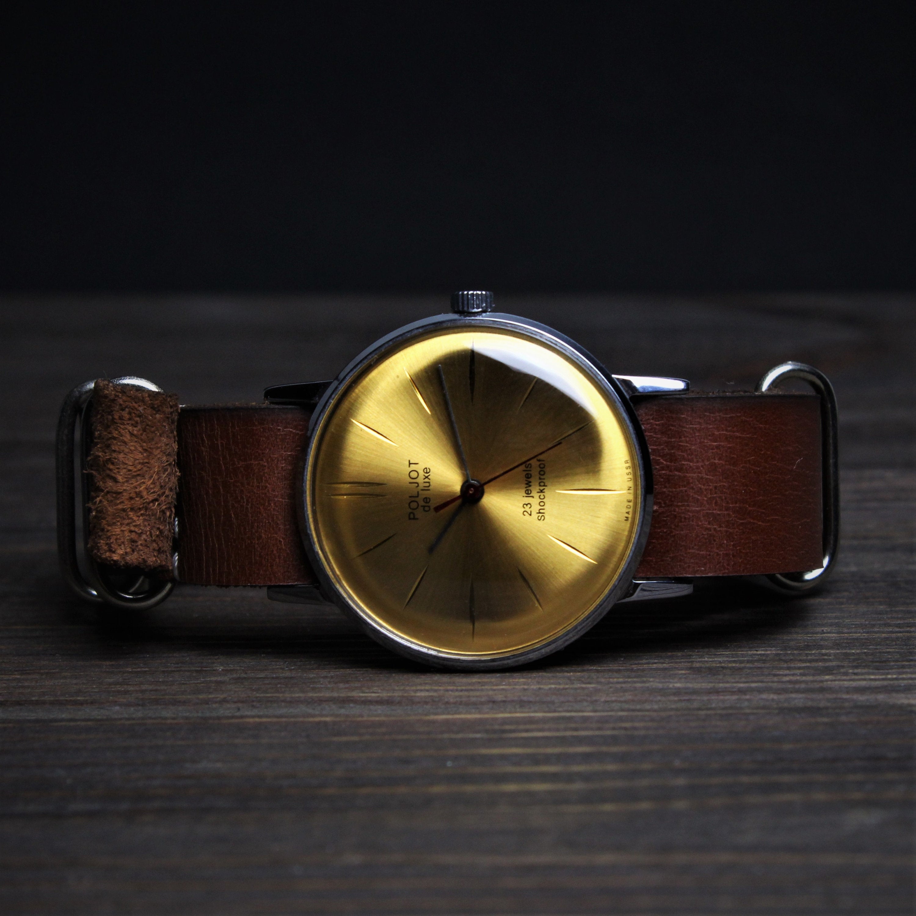 Soviet vintage rare mechanical men's watch Poljot de luxe with leather nato strap