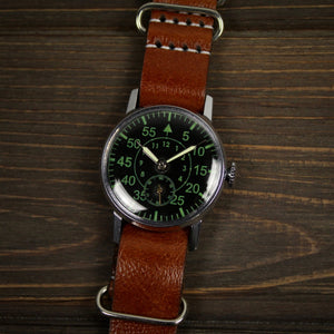 Men's soviet vintage rare watch Aviator with leather nato strap