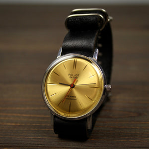 Ultra rare soviet vintage mechanical men's wrist watch Poljot de luxe with leather nato strap