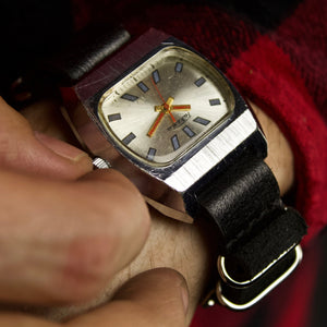 Vintage soviet men's mechanical watch Raketa with leather nato strap