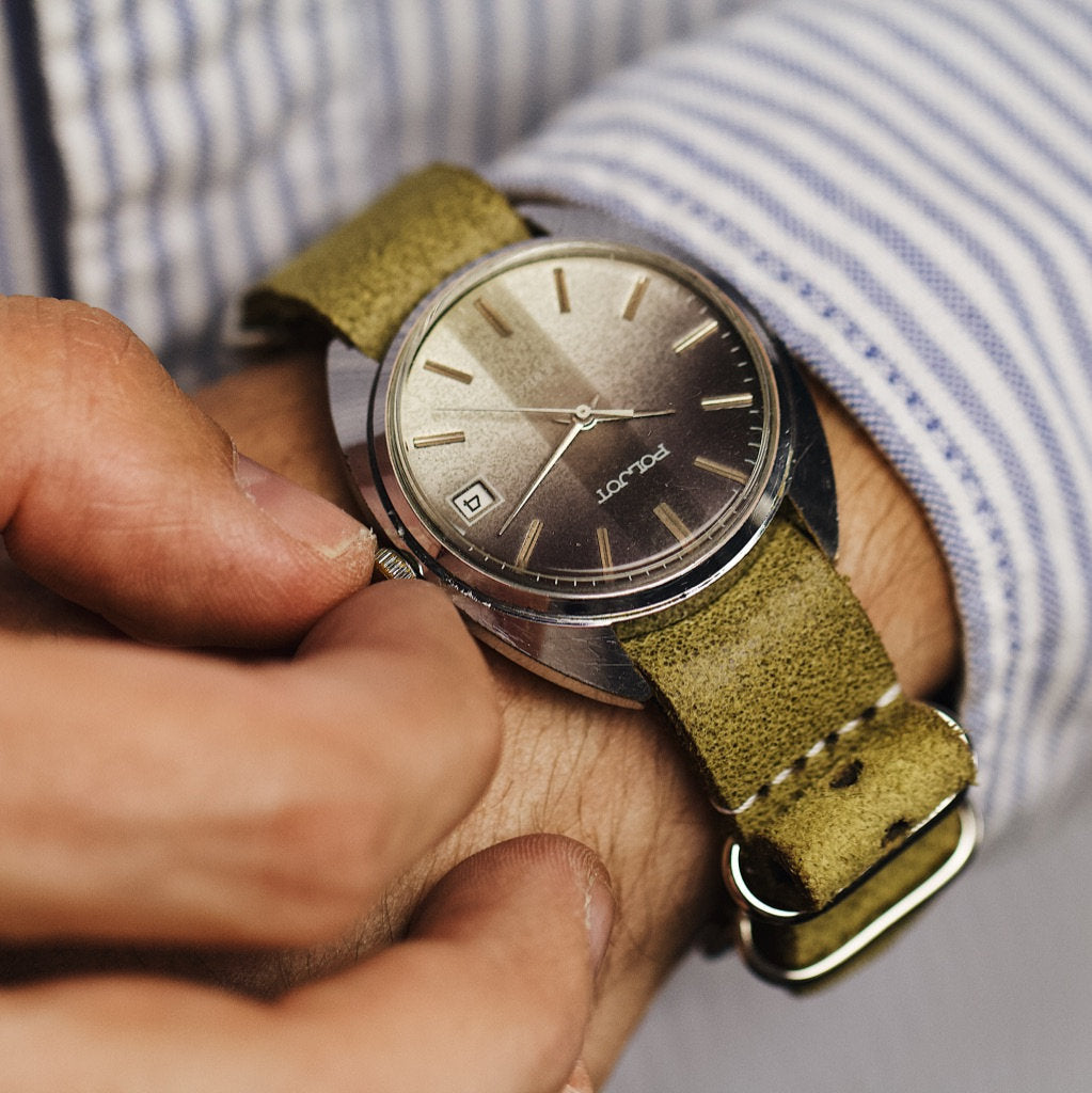 Soviet very rare vintage wrist watch for men Poljot with leather nato strap