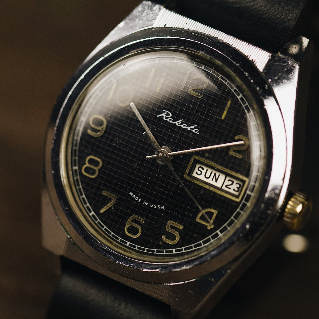 Soviet very rare vintage men's watch Raketa with leather nato strap
