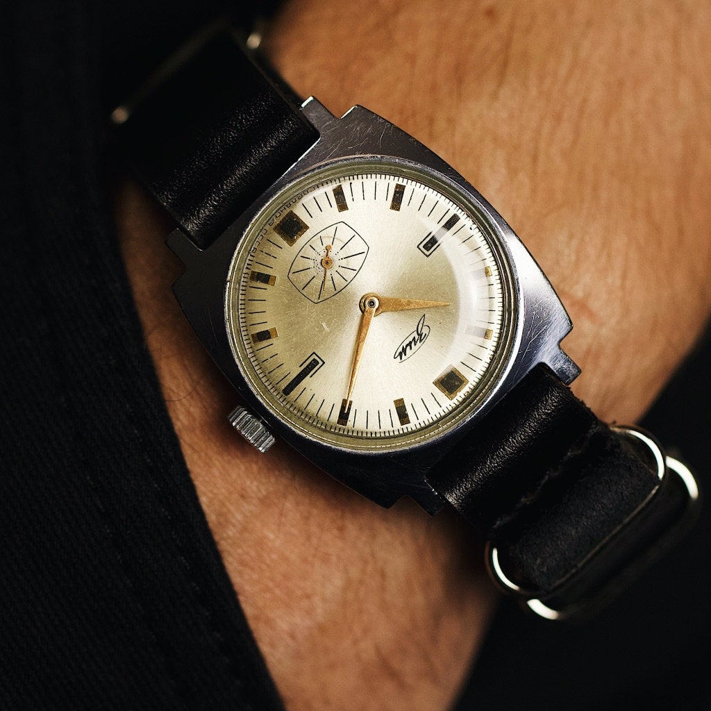 Very rare soviet vintage men's wrist watch ZIM with leather nato strap