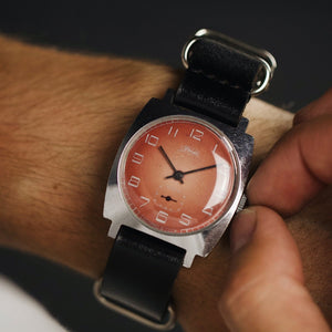 Ultra rare vintage soviet men's wrist watch Pobeda with leather nato strap