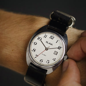 Vintage rare soviet men's wrist watch "Slava" 26 jewels with leather nato strap