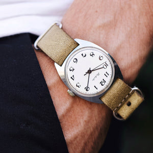 Rare soviet vintage mechanical men's watch Raketa with leather nato strap