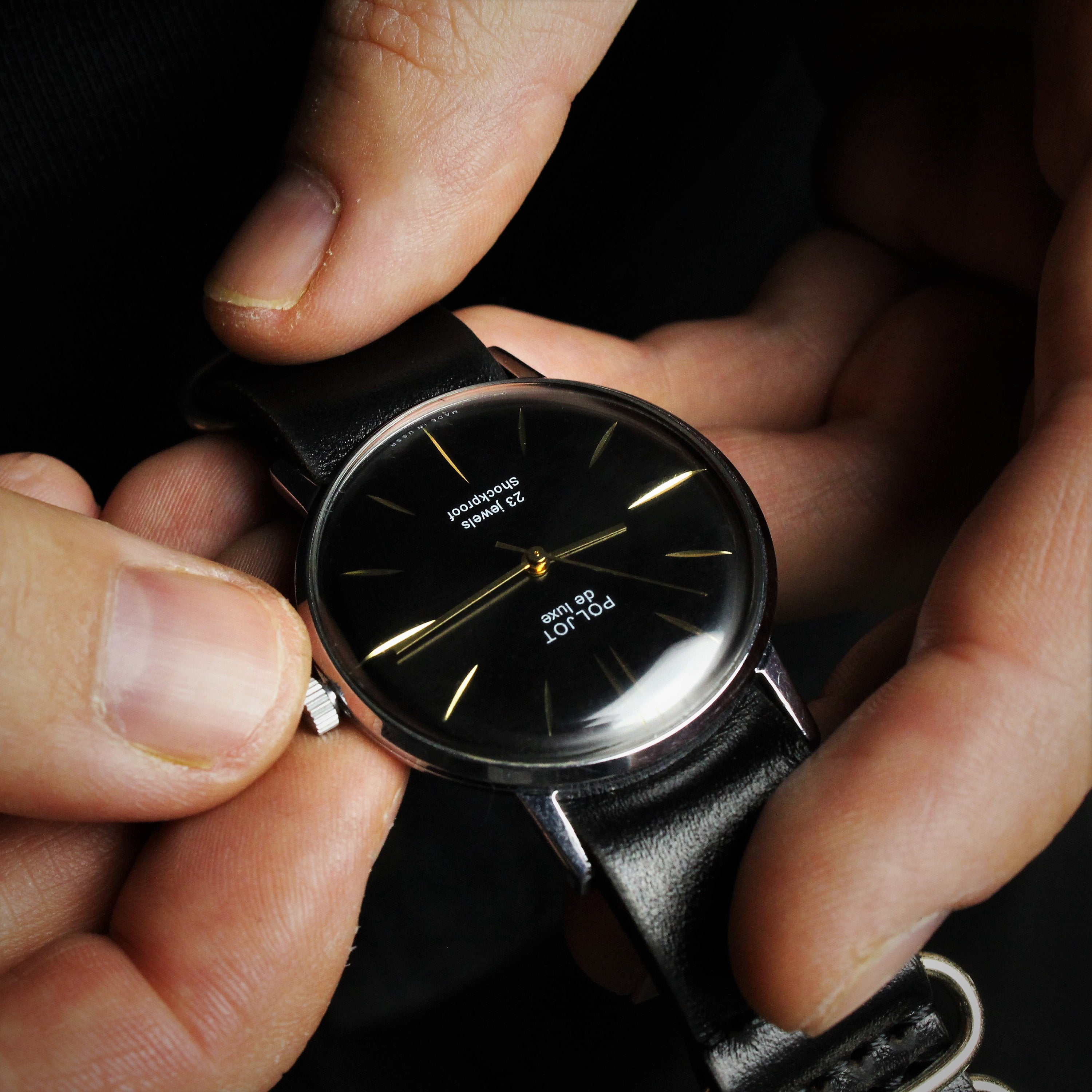 Mechanical vintage rare soviet watch for men Poljot de luxe with leather nato strap