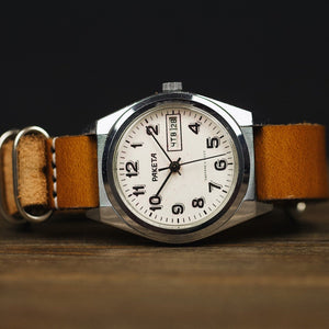 Vintage soviet rare mechanical men's watch Raketa with leather nato strap