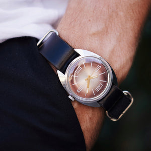 Men's soviet vintage wrist watch Poljot with leather nato strap