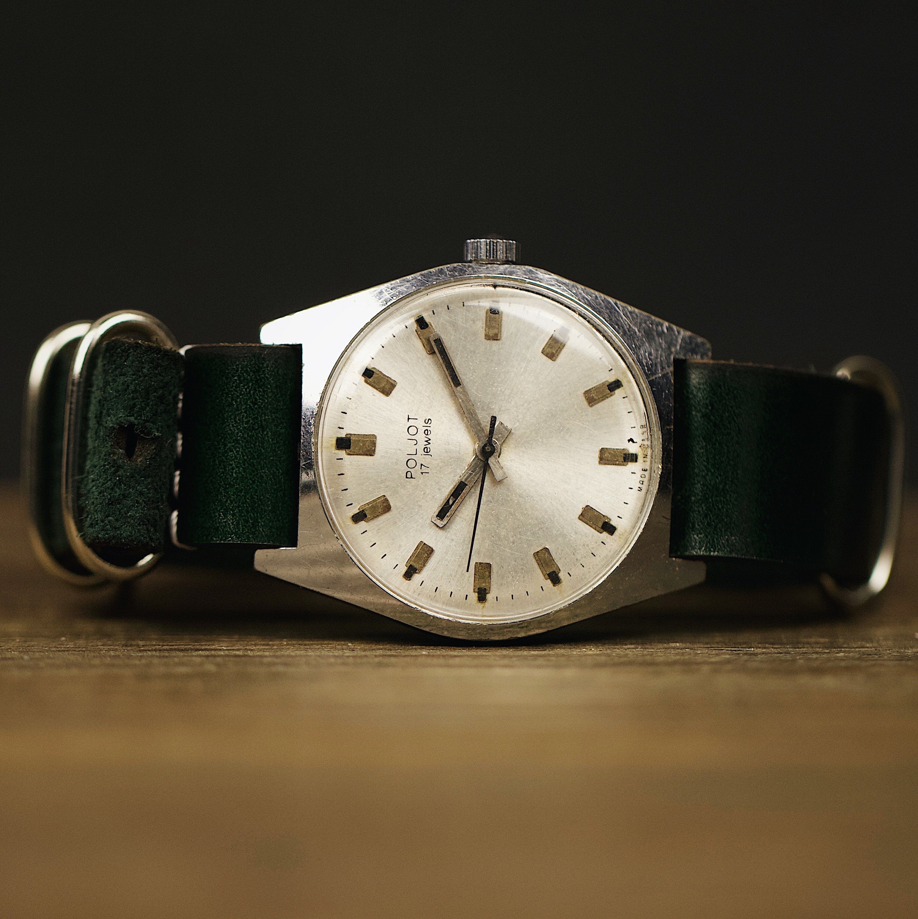 Vintage rare soviet watch for men Poljot de luxe with leather nato strap