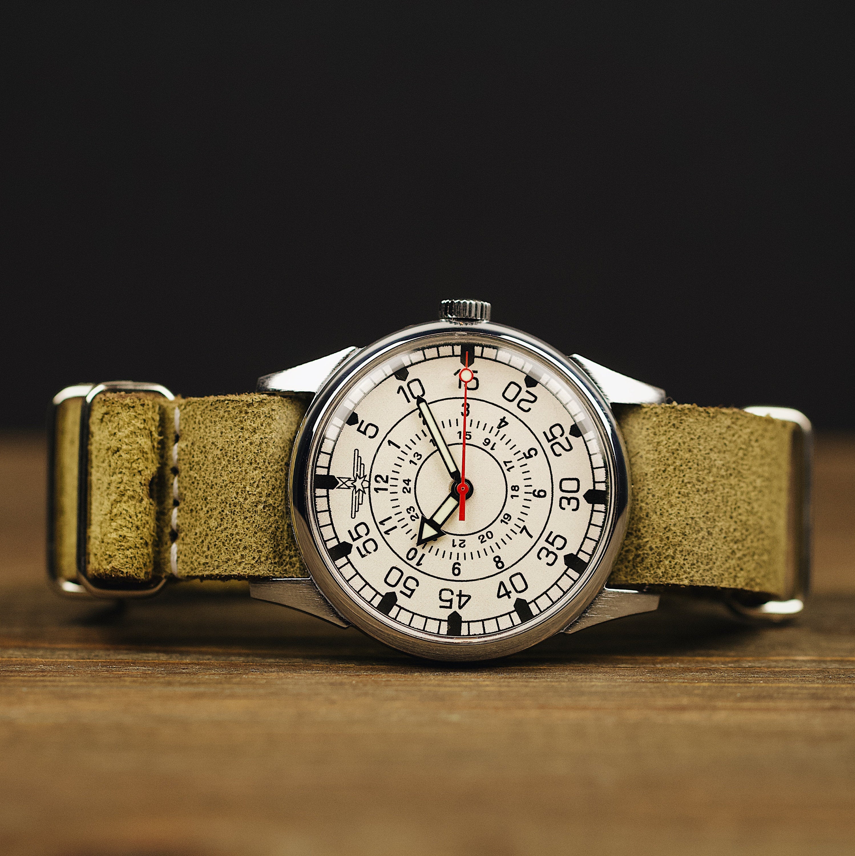 Soviet vintage wrist military watch Aviator with leather nato strap