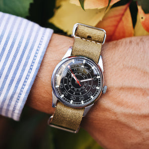 Mechanical men's soviet vintage watch Aviator with leather nato strap