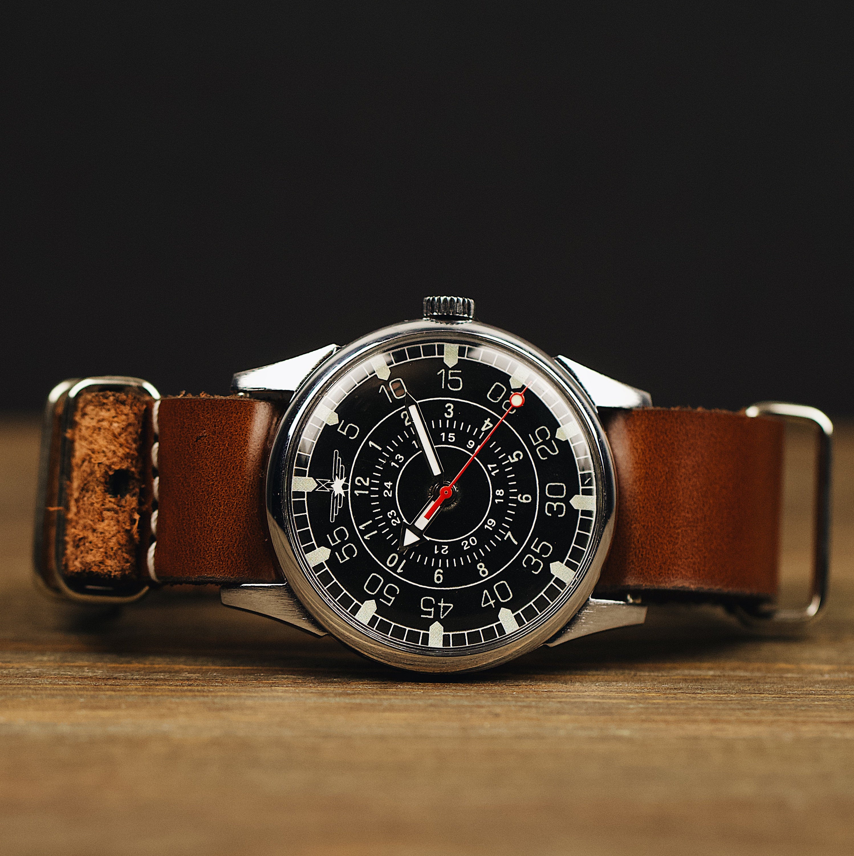 Vintage soviet very rare men's watch Aviator with leather nato strap 