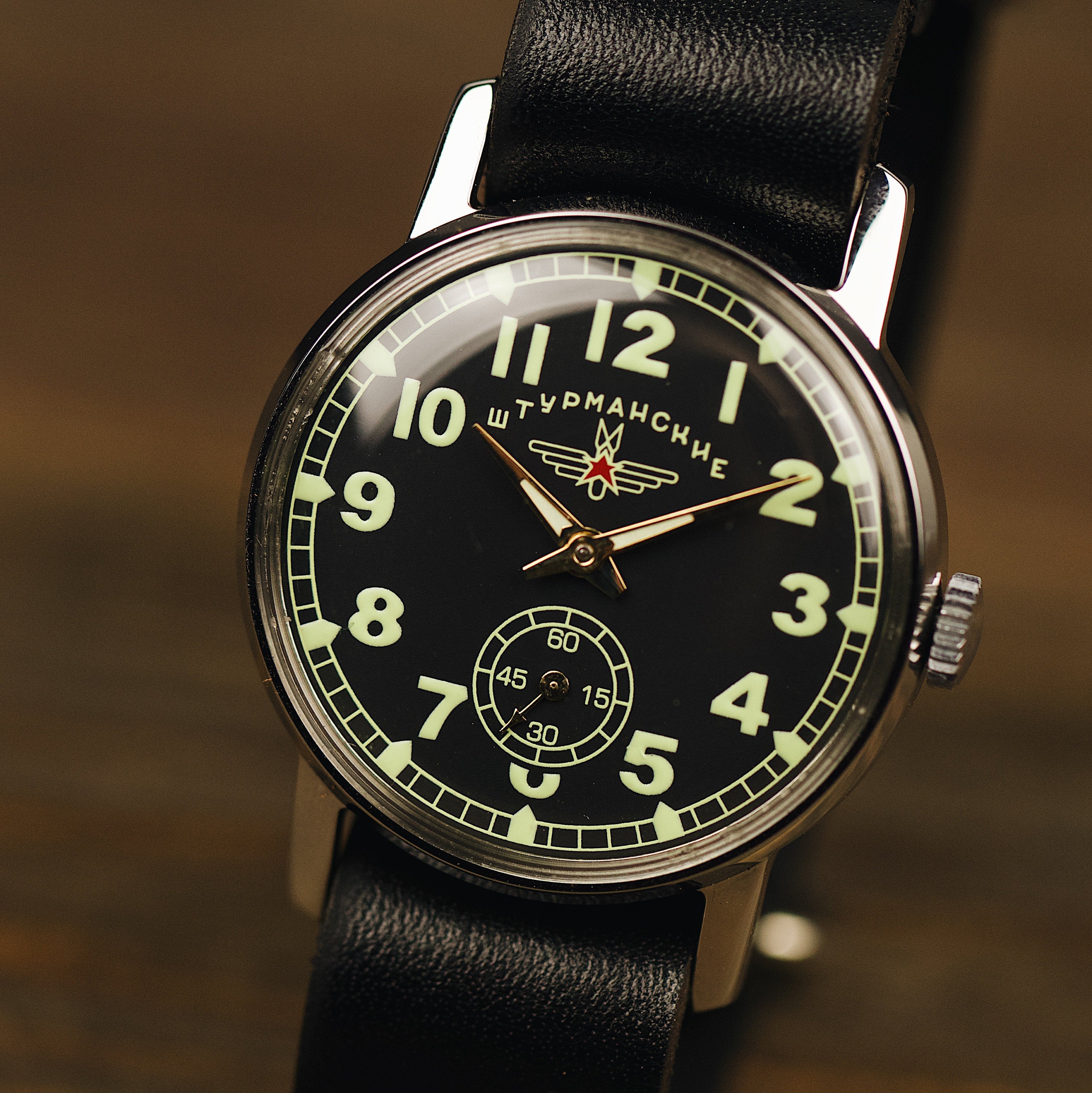 Very rare vintage soviet wrist watch for men Shturmanskie with leather nato strap