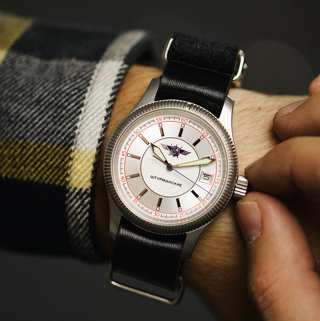 Vintage soviet rare military wrist watch for men Aviator - Shturmanskie with leather nato strap