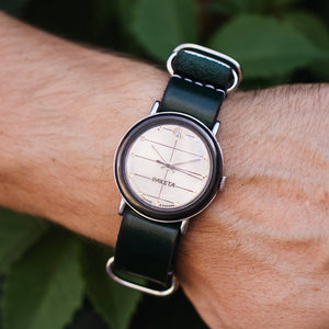 Vintage men's soviet mechanical watch Raketa with leather nato strap