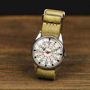 Soviet vintage wrist military watch Aviator with leather nato strap