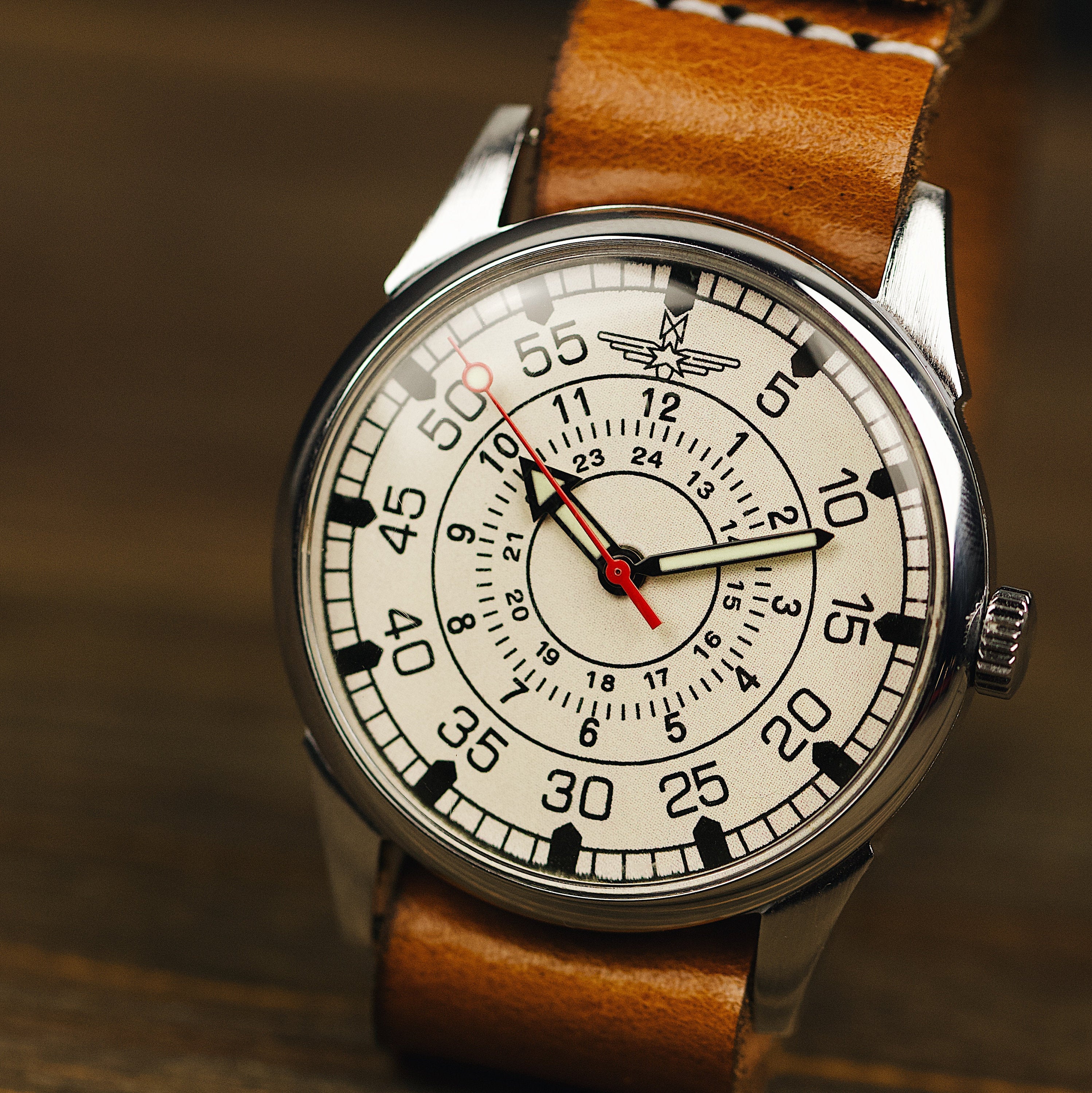 Vintage rare soviet men's wrist watch Avator with leather nato strap