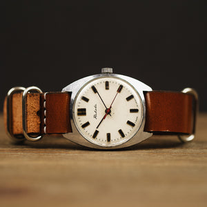 Men's vintage soviet wrist watch Raketa with leather nato strap