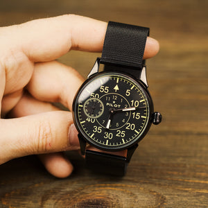 Very rare vintage soviet men's mechanical wrist watch Pilot with leather nato strap
