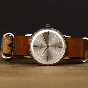 Rare vintage soviet men's wrist watch Poljot de luxe with leather nato strap