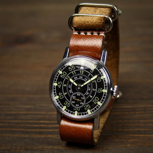 Mechanical soviet vintage men's rare watch Aviator with leather nato strap