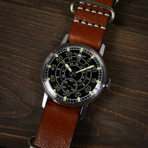 Mechanical soviet vintage men's rare watch Aviator with leather nato strap