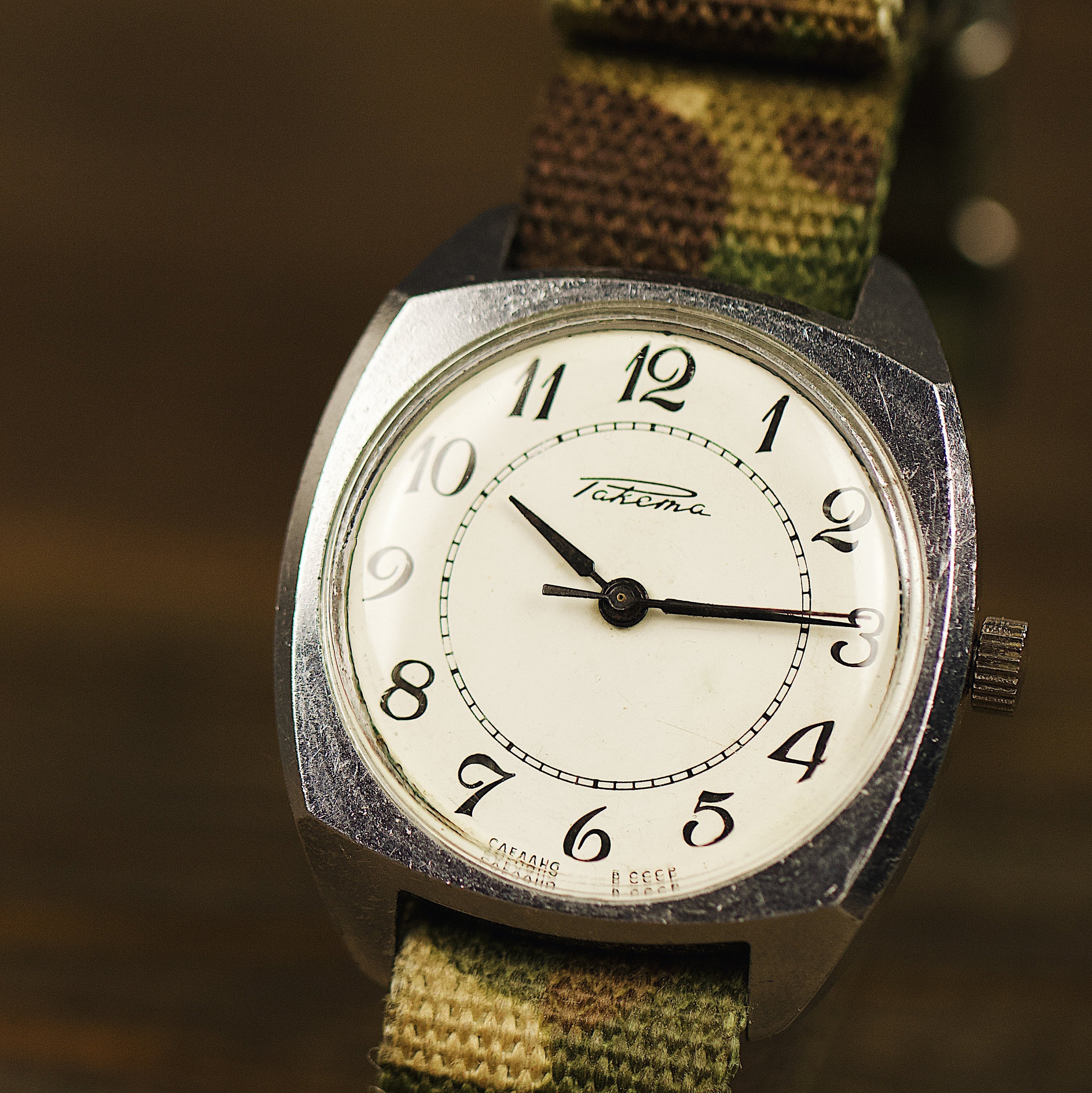 Ultra rare vintage soviet men's watch for men Raketa with leather nato strap