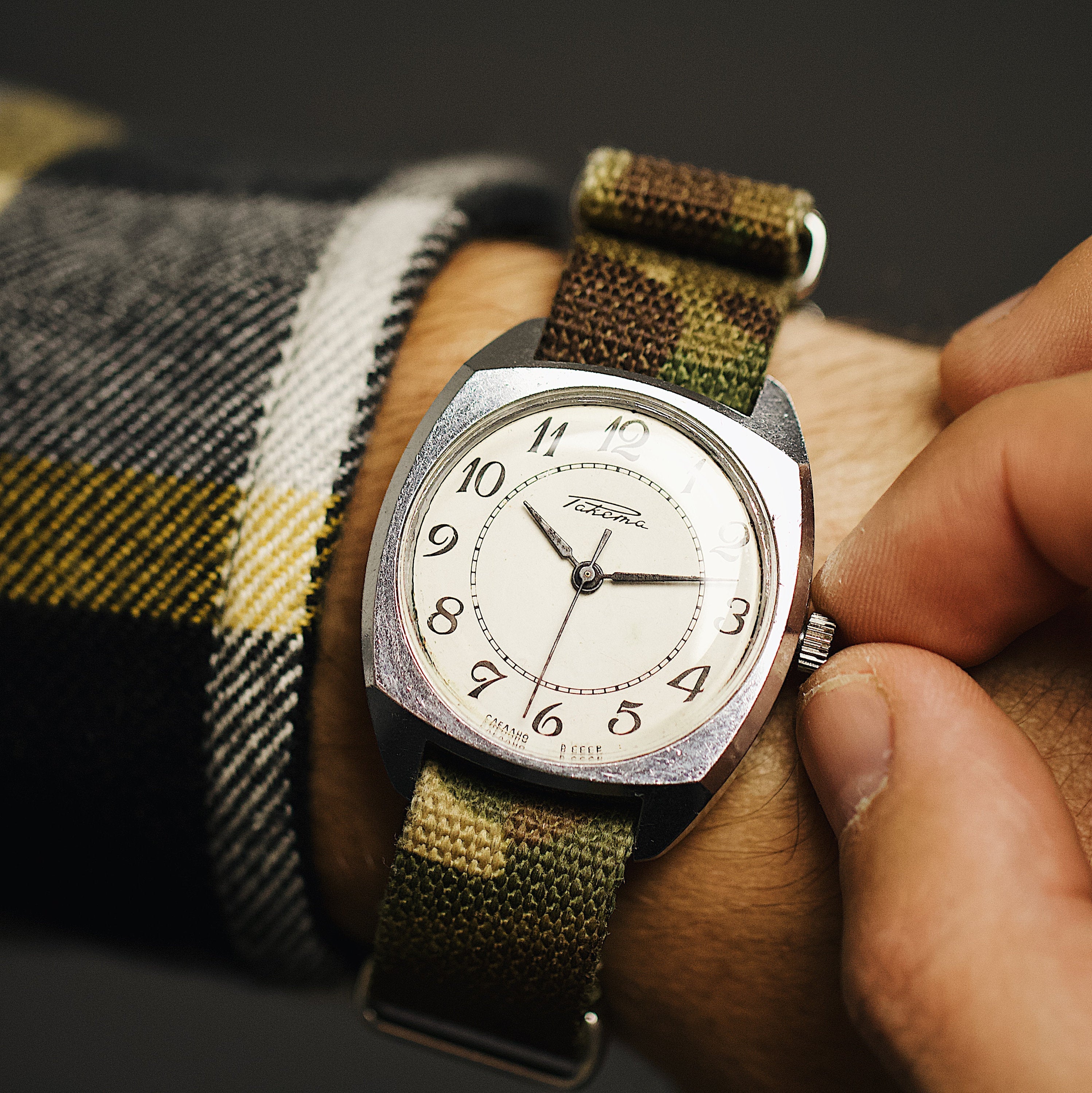 Ultra rare vintage soviet men's watch for men Raketa with leather nato strap