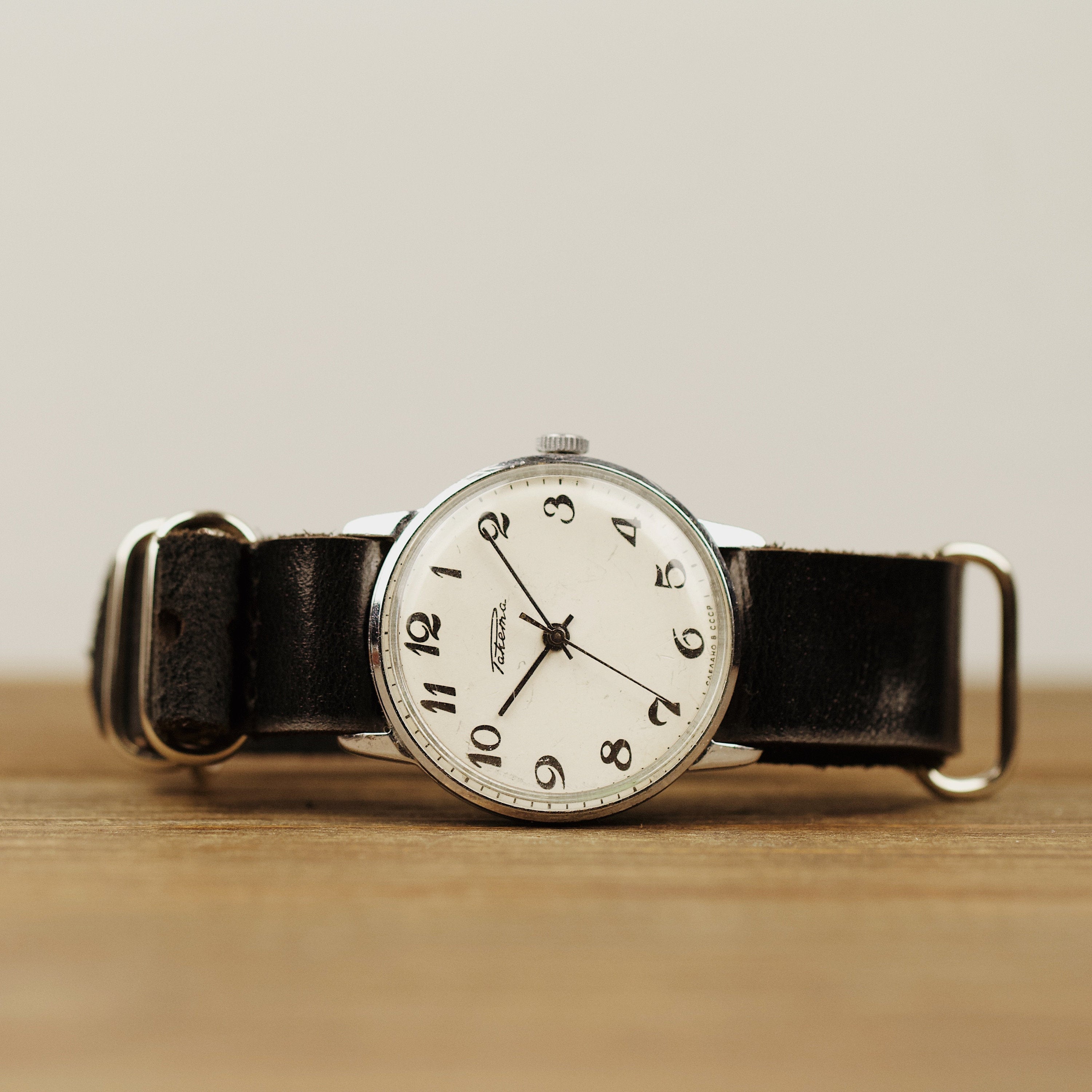 Rare vintage soviet man's watch Raketa with leather nato strap