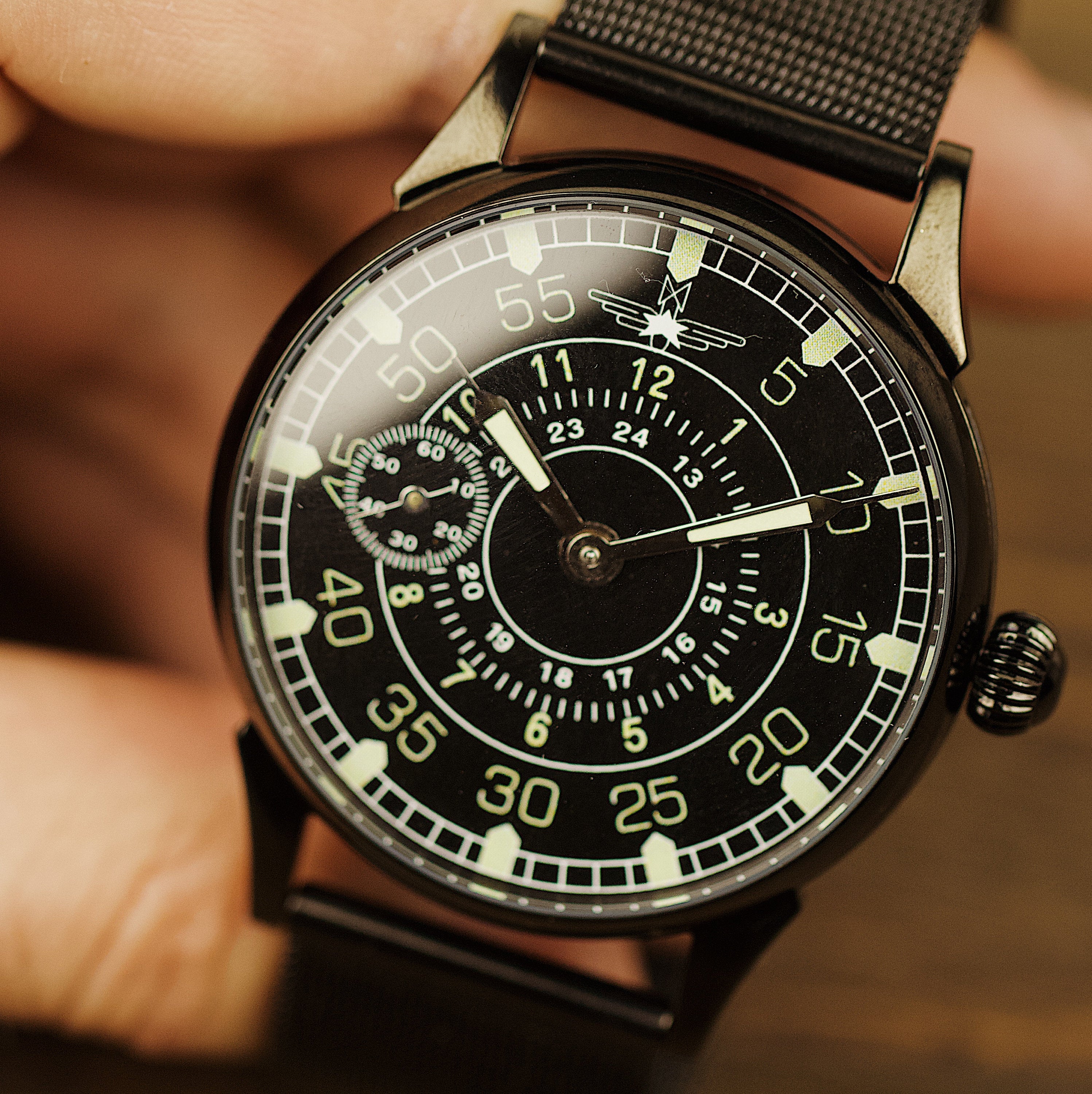 Very rare vintage military soviet men's wrist watch Aviator with leather nato strap
