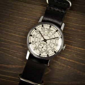 Mechanical vintage soviet watch Aviator with leather nato strap