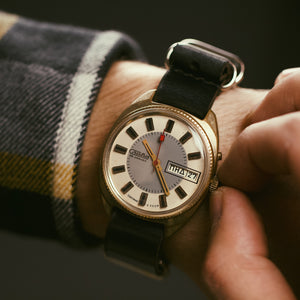 Vintage soviet men's wrist watch ''Slava" 21 jewels with leather nato strap
