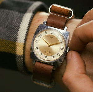 Very rare soviet vintage men's wrist watch Pobeda with leather nato strap