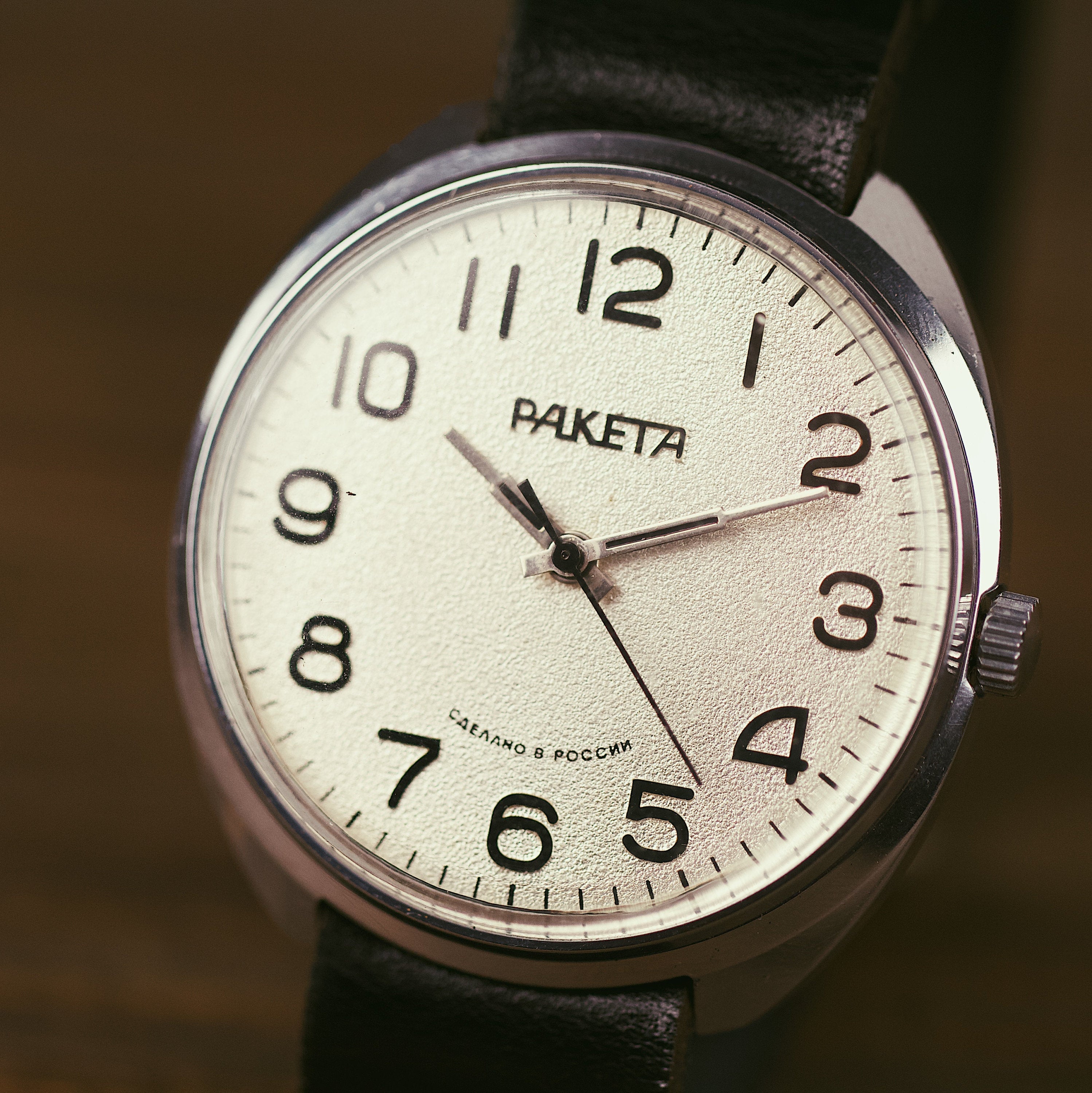 Rare soviet vintage wrist watch for men Raketa with leather nato strap