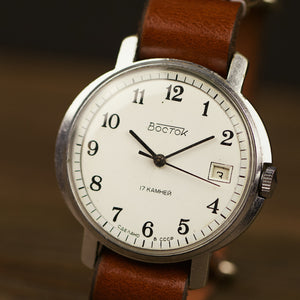 Sovient vintage men's watch Vostok with leather nato strap