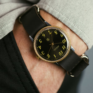 Soviet vintage man's wrist watch Raketa with leather nato strap