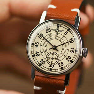 Military men's vintage soviet watch Aviator with leather nato strap