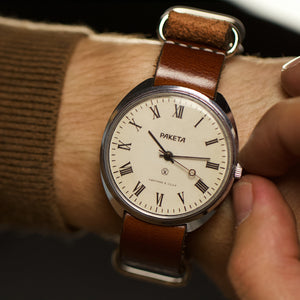 Rare vintage soviet watch for men Raketa with leather nato strap